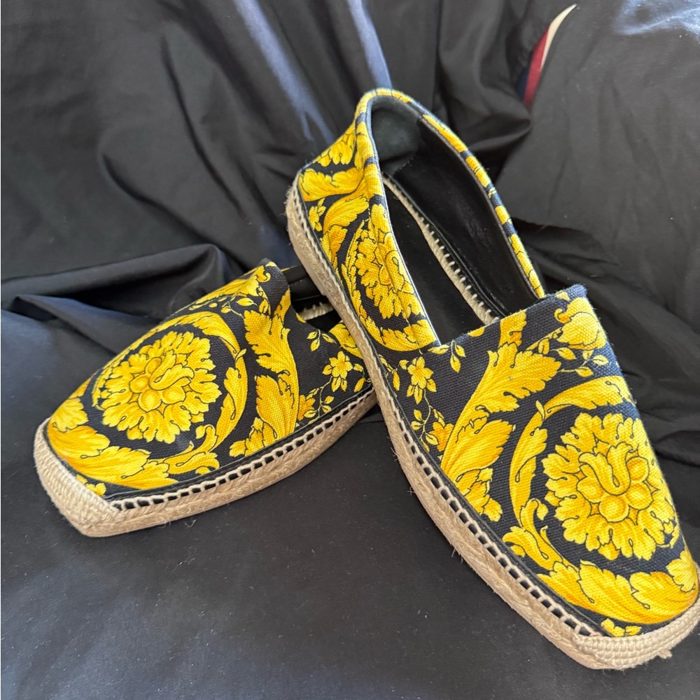 Versace Yellow Black Baroque Espadrilles